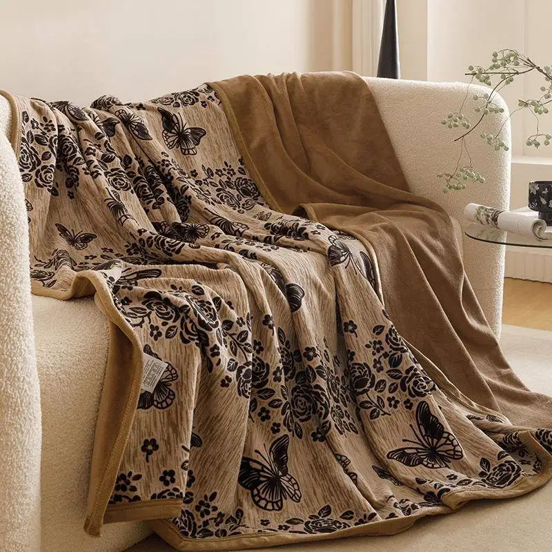  Thickened Rabbit Fur Velvet Blanket Casual Couch Blanket Office Nap Fleece Throw Blanket Coral Velvet Material