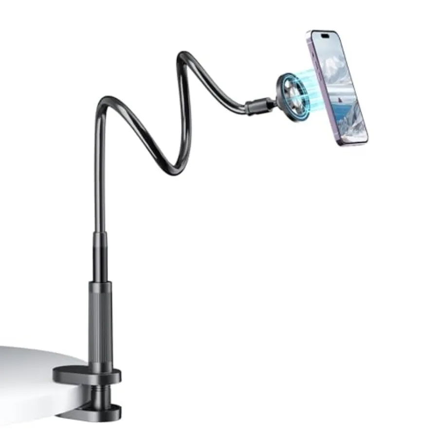 

Gooseneck Phone Holder for Bed Laying Dowm, Magnetic Cell Phone Stand for Desk Headboard Bedside, Flexible Long Arm Mount Brack