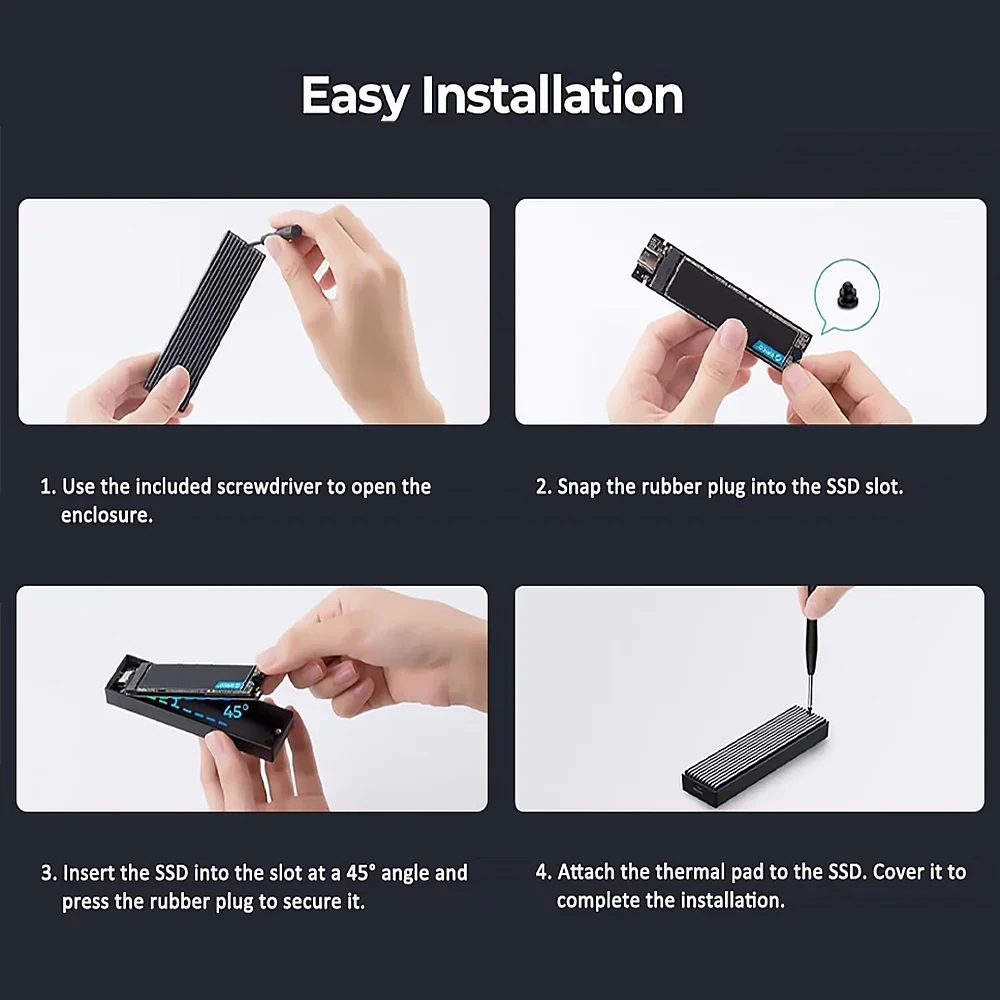 Intelligent digital hard drive enclosure M2 with display screen SATA/NVME/NGFF single protocol solid-state drive digital large