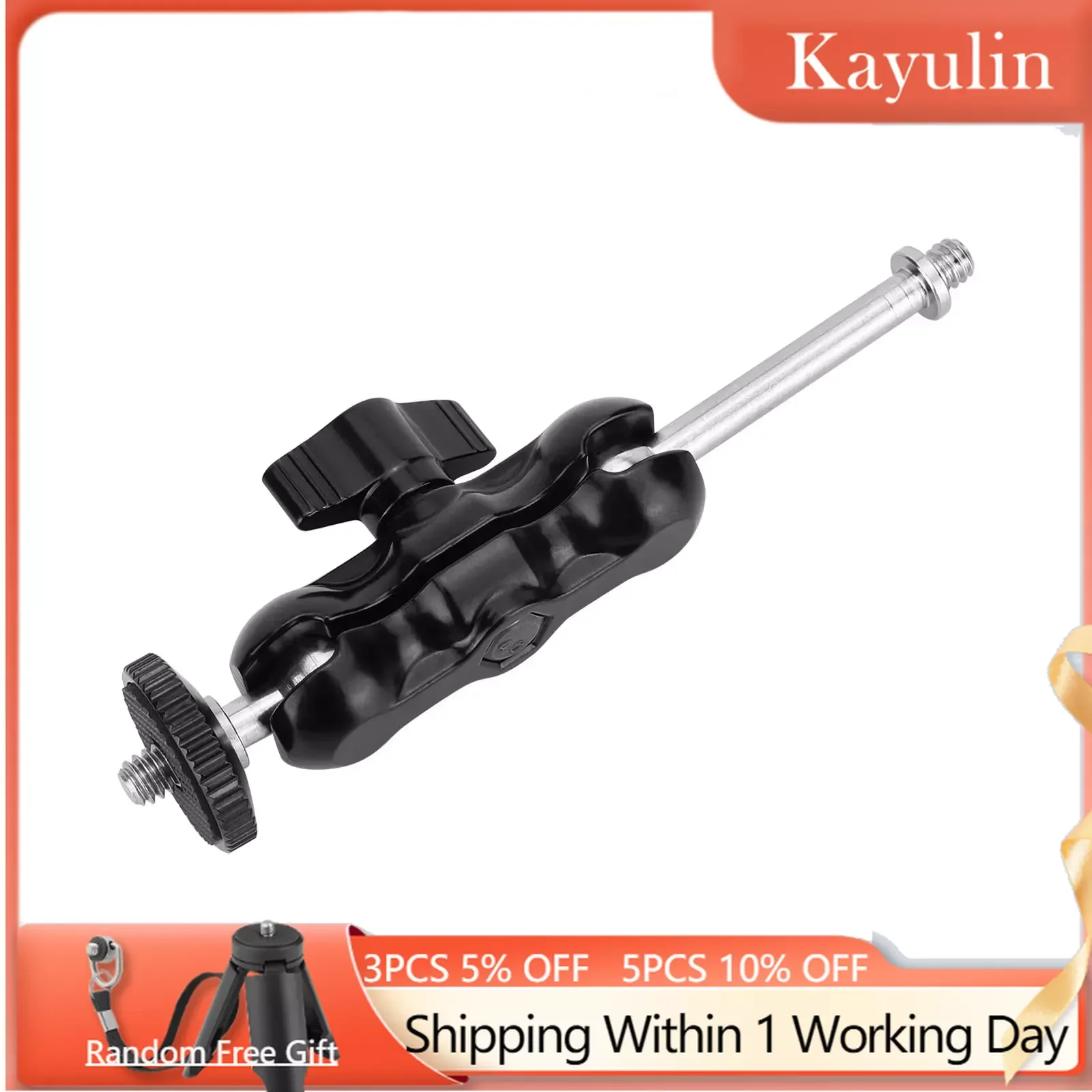 

Kayulin Mini Ball Head Holder Support 360°Swivel 90°Tilt With Extended 1/4"-20 Thread Screw For Camera Monitor / Flashlight