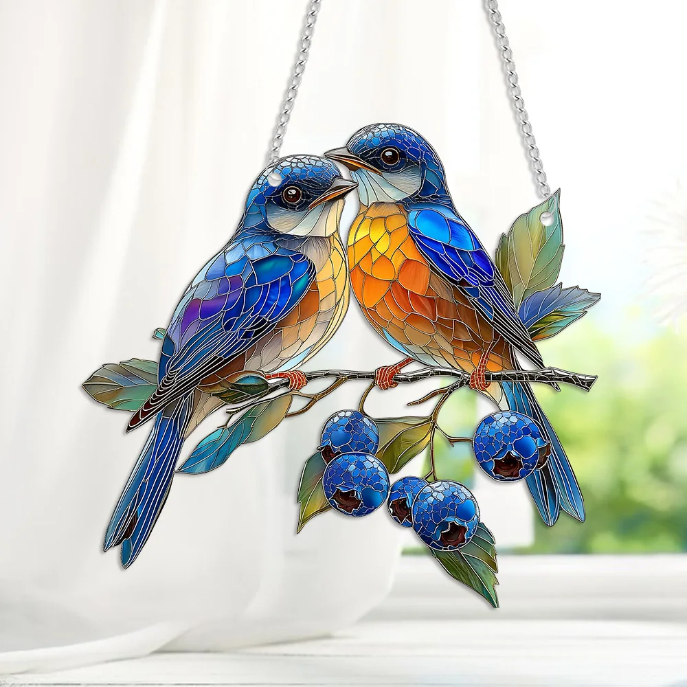 2D Acrylic Hummingbird Stained Window Hangings Colorful Flower Suncatchers for Windows, Birds Window Hangings with Chain/Rope