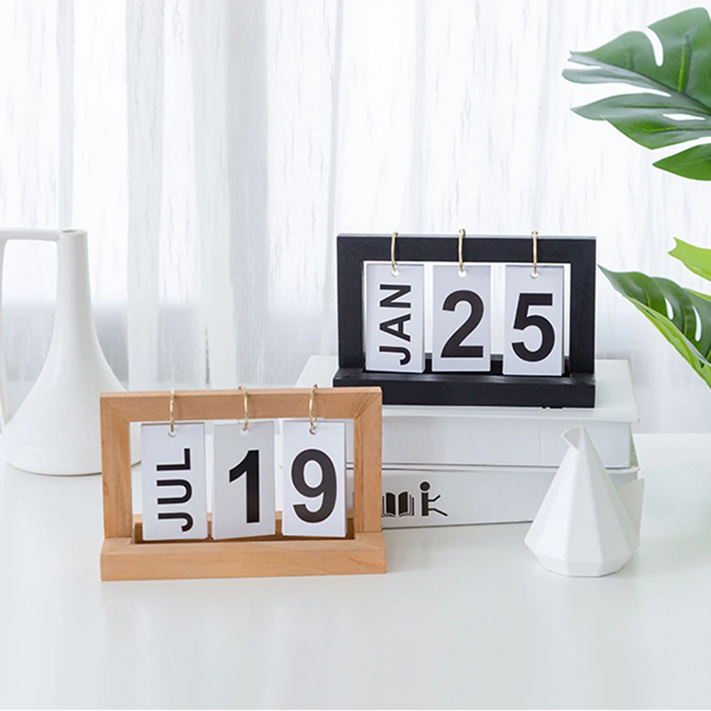 

Calendar Giant Wooden Page Turn Standing for Desk Chinese Style Perpetual Modern