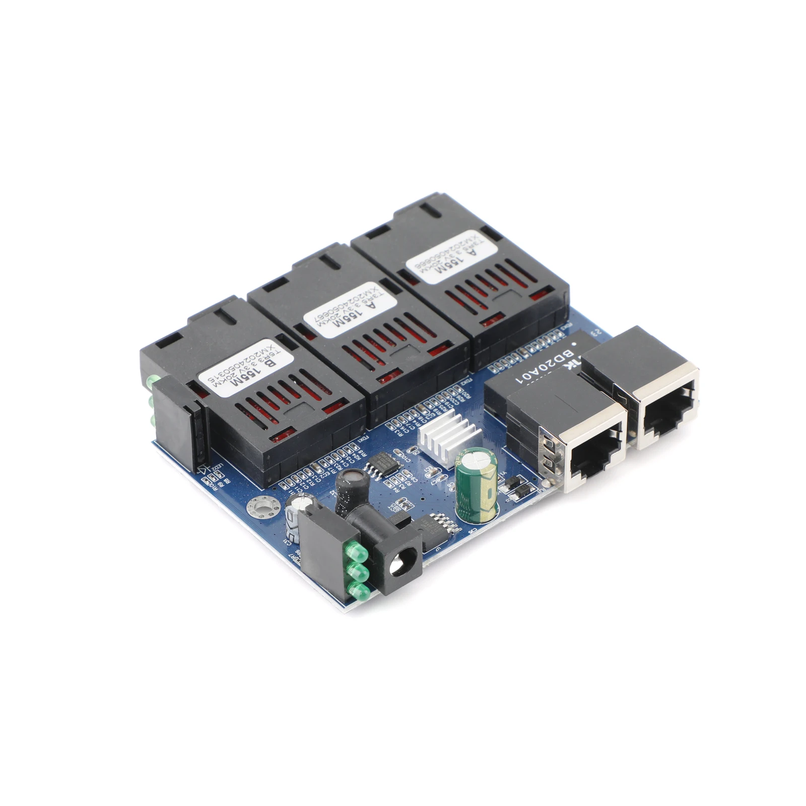 10 M/100 M Glasvezel Media Converter 2 RJ45 naar 3 SC 2A + 1B Optische Connector 1310nm/1550nm Poorten PCBA Board 20 KM Ethernet Switch