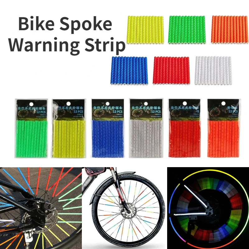 12pcs/Bag Bicycle Spoke Reflective Strip Bike Riding Wheel Rim Spoke Mount Clip Tube 7.5cm Bike Spoke Sticker Tube Warning Strip