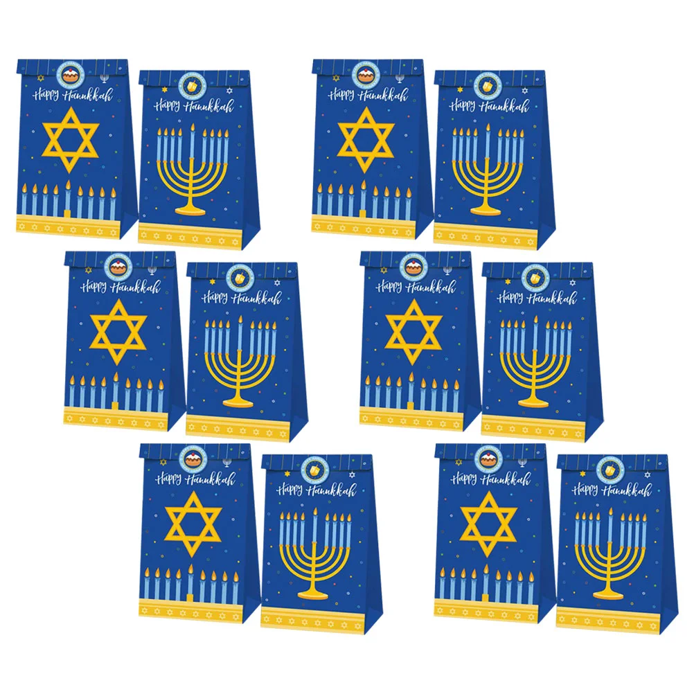 12 Pcs Hanukkah Jewish New Year Holiday Gift Bag Nine-headed Menorah Pattern Birthday Candy 12pcs Multifunction Child