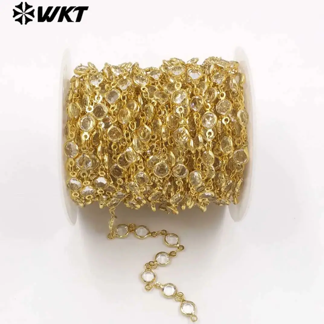 

WT-BC279 Прозрачные кристальные миниатюрные круглые бусины с позолоченной цепочкой 18k, ручная работа, для создания украшений и ожерелий своими руками.