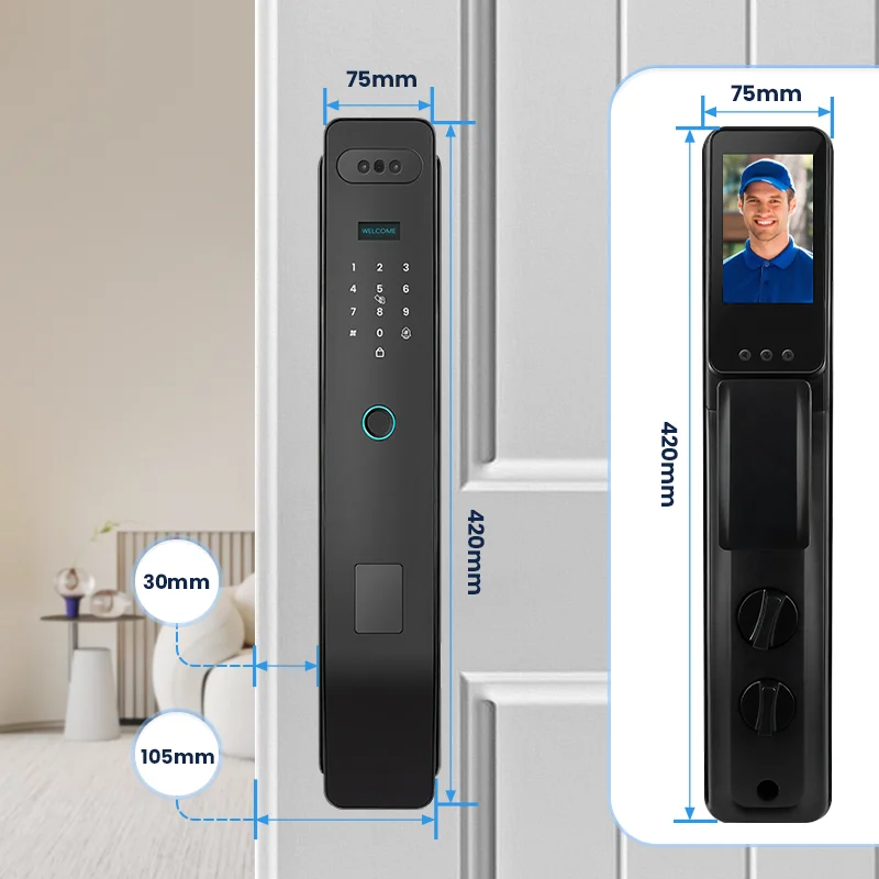 Cerradura de puerta automática con reconocimiento Facial, puerta delantera TUYA, cerradura inteligente con huella dactilar, cámara de dígitos, pantalla interior Visible