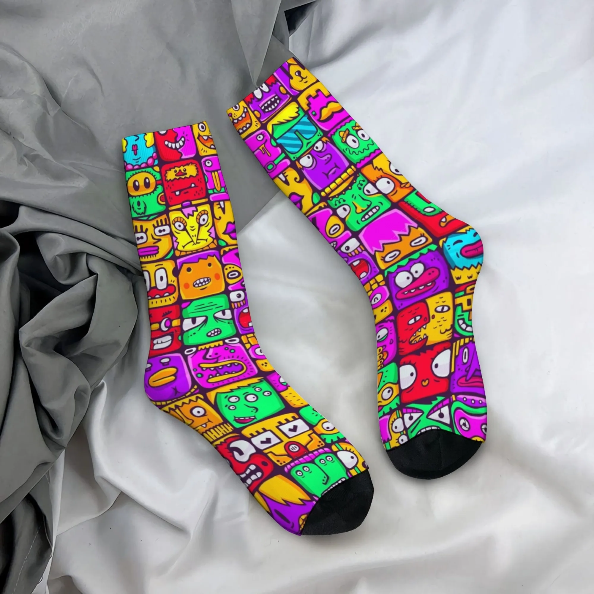 

Harajuku Pop Art Style Socks Cartoon Graffiti Monster Collage Men's Mid-Calf Socks Trendy and Unique Durable and Soft Socks