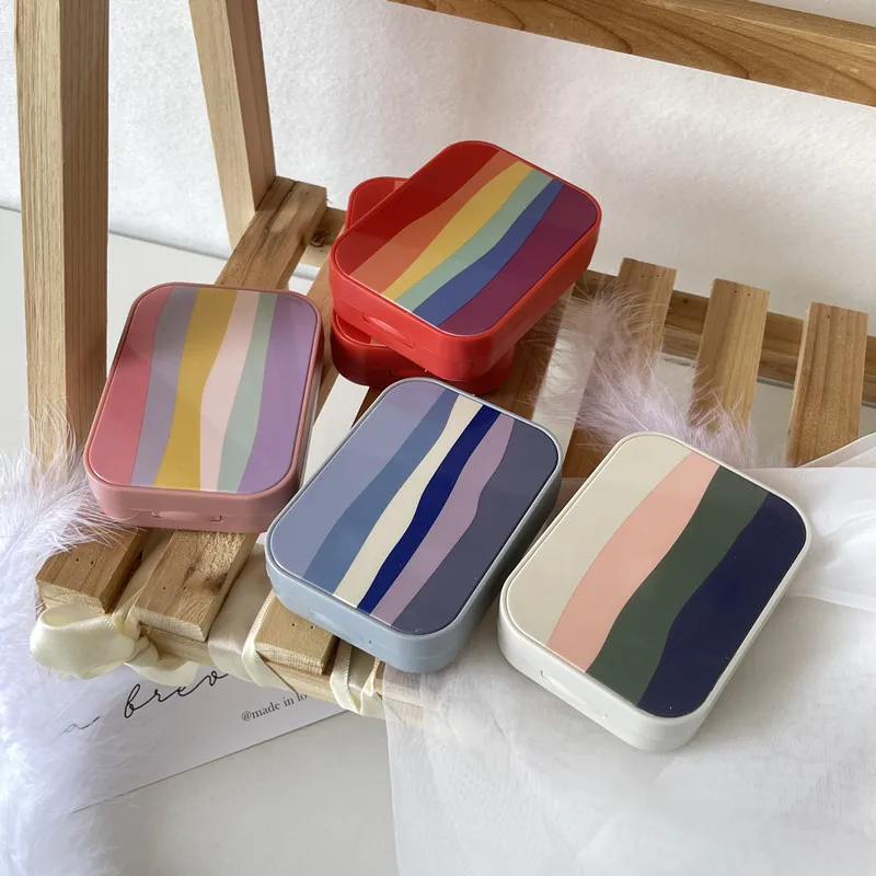 Summer Rainbow Contact Lens Case Women Cosmetic Lens Container Portable Travel Set Spectacle Case Storage Lens