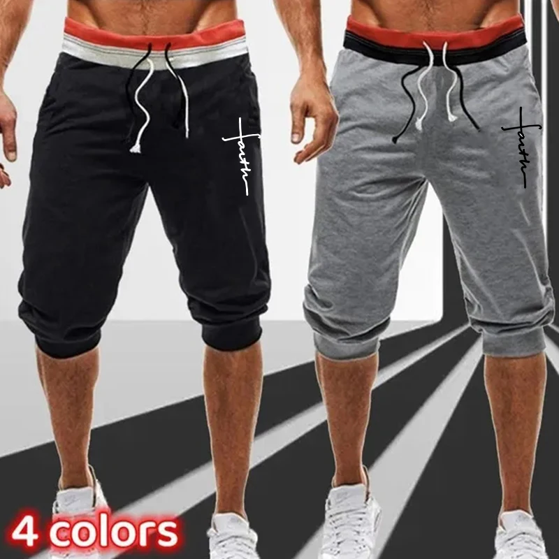 

Drawstring Summer Print Basketball Pants Basic Men Vintage Sports Cropped Trousers Seaside Black Fashion Breathable Sweatpants