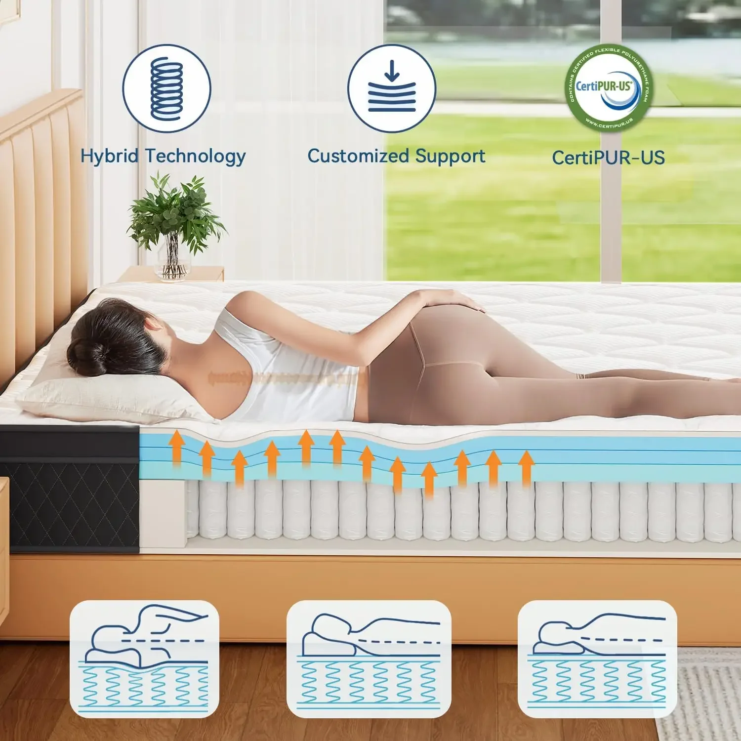 Memory Foam Hybrid Mattress with Individually Pocketed Springs for Isolate Motion, Pressure Relief, CertiPUR-US Certified