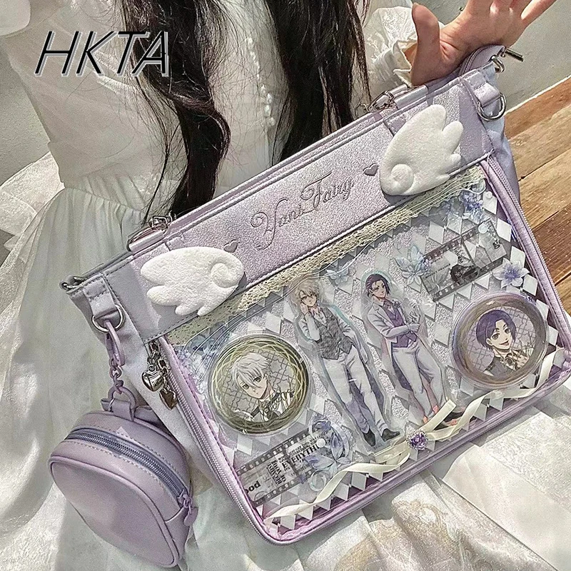 

Lolita Sweet Cute Embossed Handbag Women Summer Letters Large Capacity Pain Bag Girls Causal Satin Light Purple Backpacks