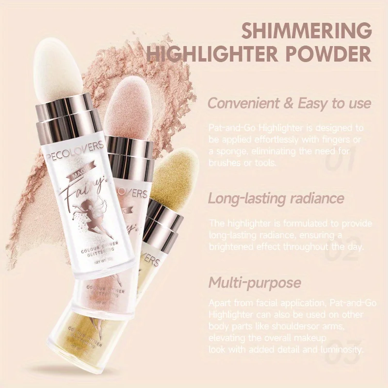 Bâton de surligneur en poudre dégradée, fard à joues scintillant, paillettes d'ombrage, surligneur de maquillage éclaircissant