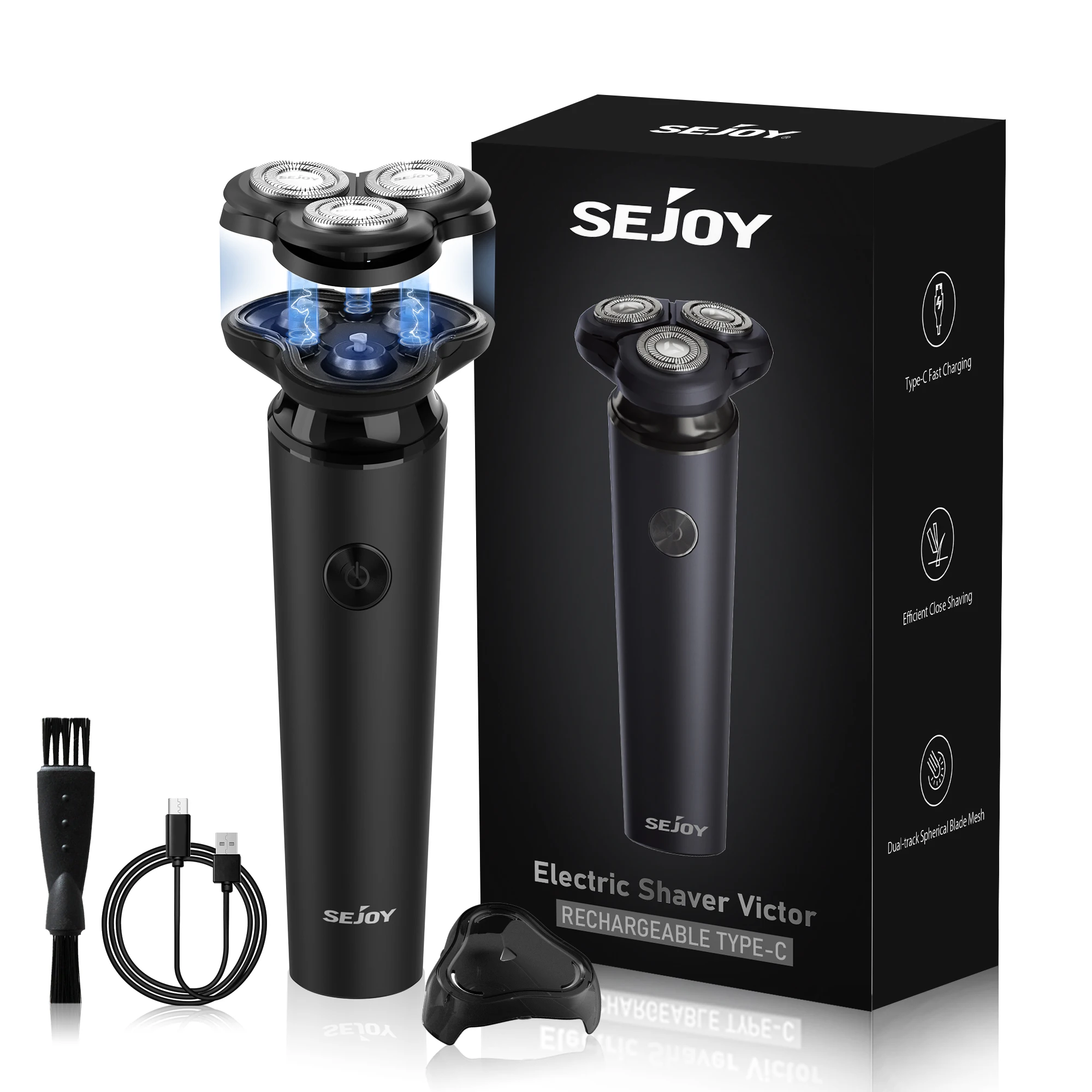 

Sejoy Electric Shavers Rechargeable Electric Trimmer Razor Type-C 3D Floating Blade Washable Rotary Shaving Beard Machine