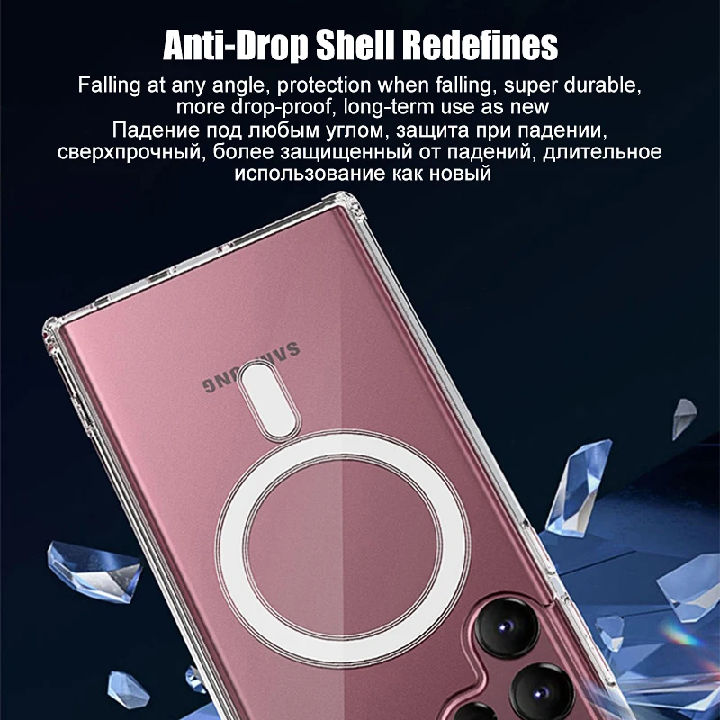 Original Clear Magnetic Case For Samsung Galaxy S24 S22 S23 S25 Ultra Plus Magsafe Cases A15 A35 A55 5G Wireless Charging Cover image 5