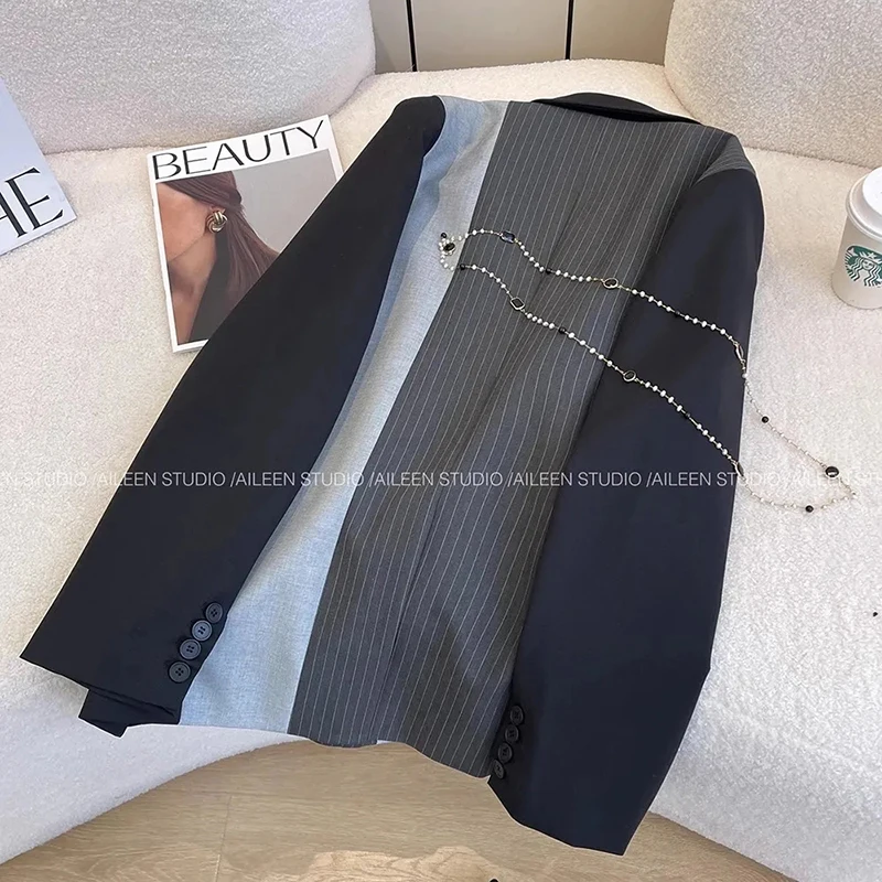 سترة نسائية كلاسيكية كلاسيكية أنيقة بأكمام طويلة معطف هاراجوكو Y2K موضة كاجوال كورية سوداء للمكتب للسيدات #2