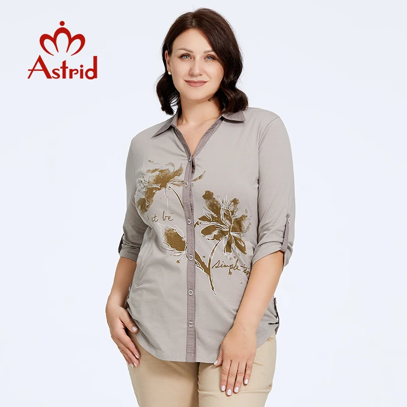 Astrid Women\'s Shirt Blouses 2023 Elegant Office Clothing Plus Size Fashion Cotton Lapel Print Casual Shirt Women Tops Female