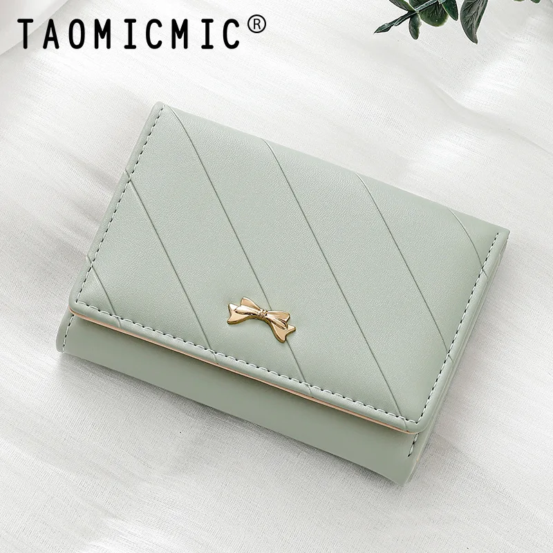 الكورية نمط المرأة المحفظة القصيرة بو الجلود محفظة نسائية للعملات المعدنية مع Ins فراشة عقدة Trifold مشبك المال الأفقي بالجملة