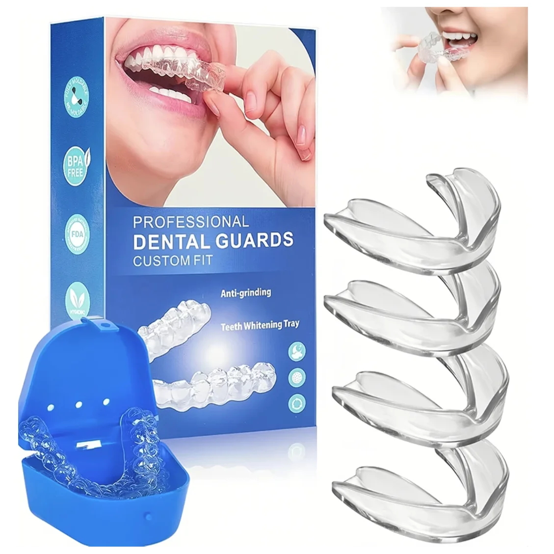 Hot Sale 4pcs/Box Mouth Guards for Clenching Teeth Moldable Dental Teeth Night Guard for Adult Stop Teeth Grinding Bruxism Tray