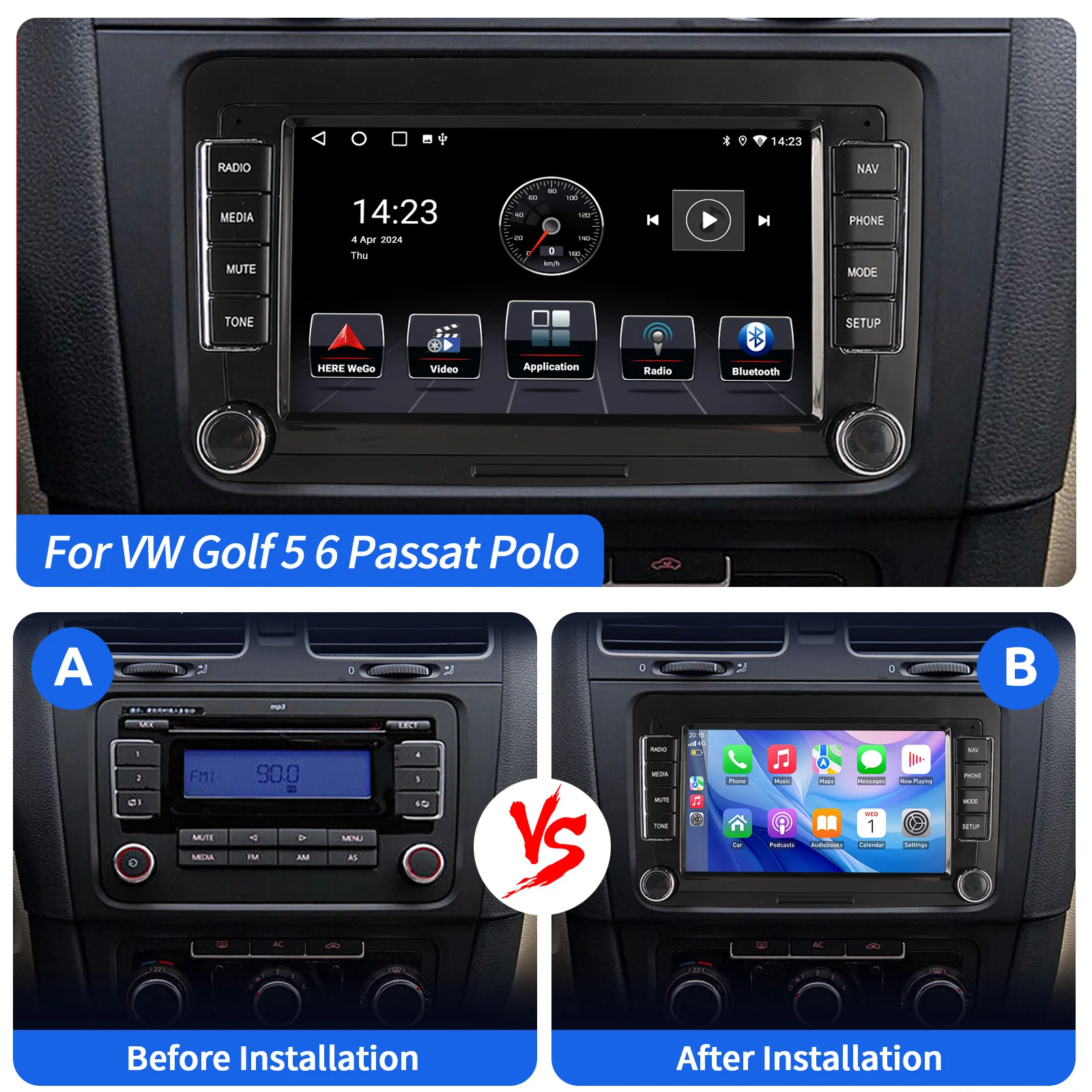 ESSGOO Android 15 4G 64G Carplay para Volkswagen Passat b6 b7 golf 5 6 Polo Jetta Skoda Radio de coche reproductor Multimedia GPS WiFi RDS 2
