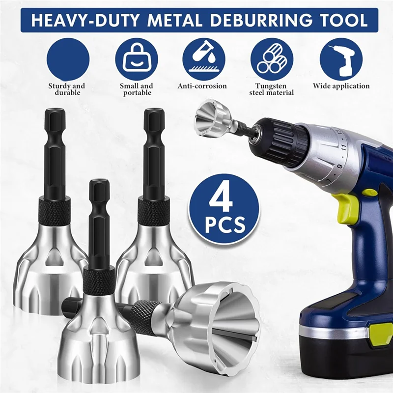 

AT51-4 Pcs Heavy Duty Deburring Chamfer Tool Quick Release Hex Shank For Damaged Bolts Fits For 1/8In-3/4In(3Mm-19Mm)