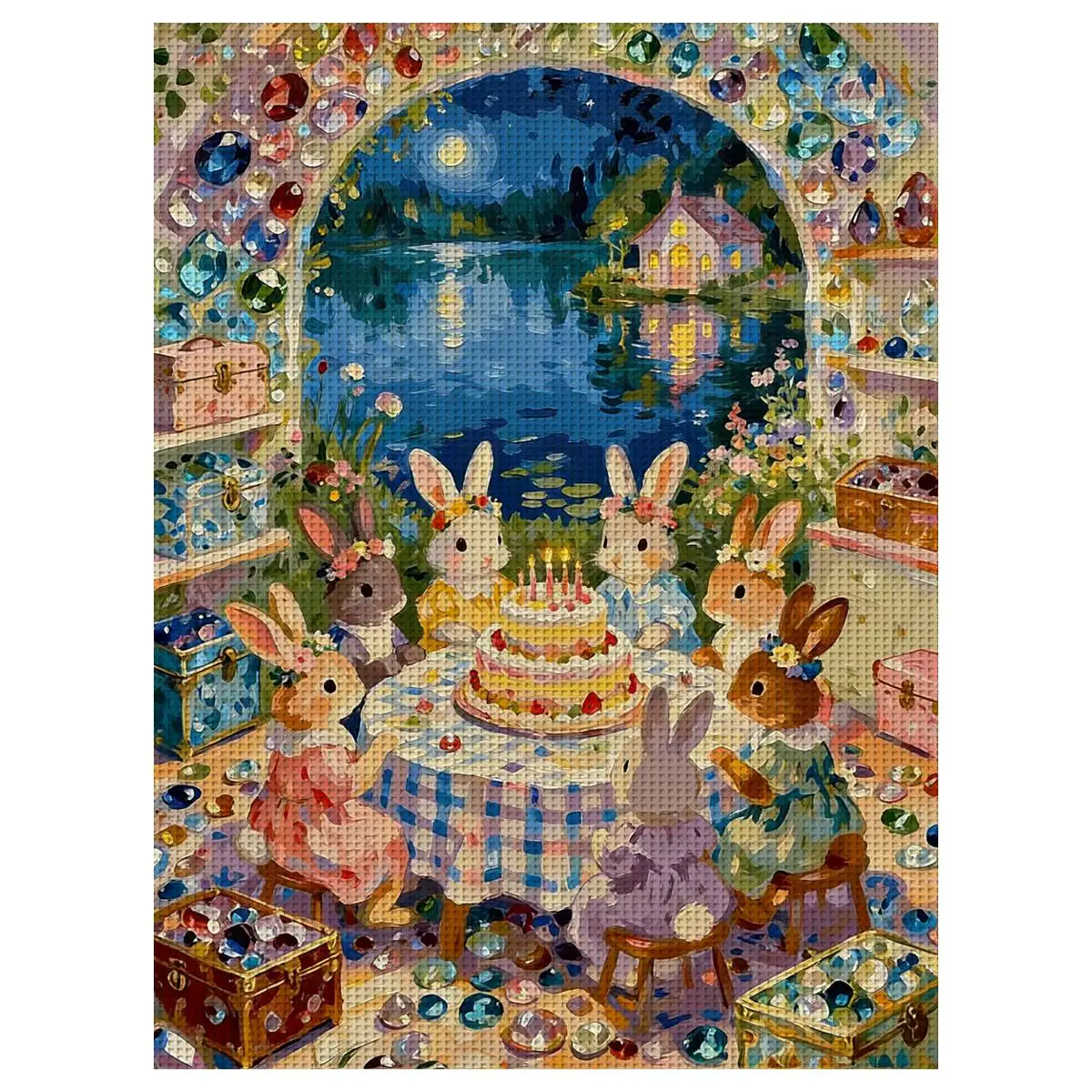 1 Stück 30X40CM/11,8*15,74 Zoll Kreuzstich-Set mit Hasenmotiv zum Geburtstag, DIY-Set 11/14/16CT, DIY-Stickset, DIY-Kreuzstich-Set