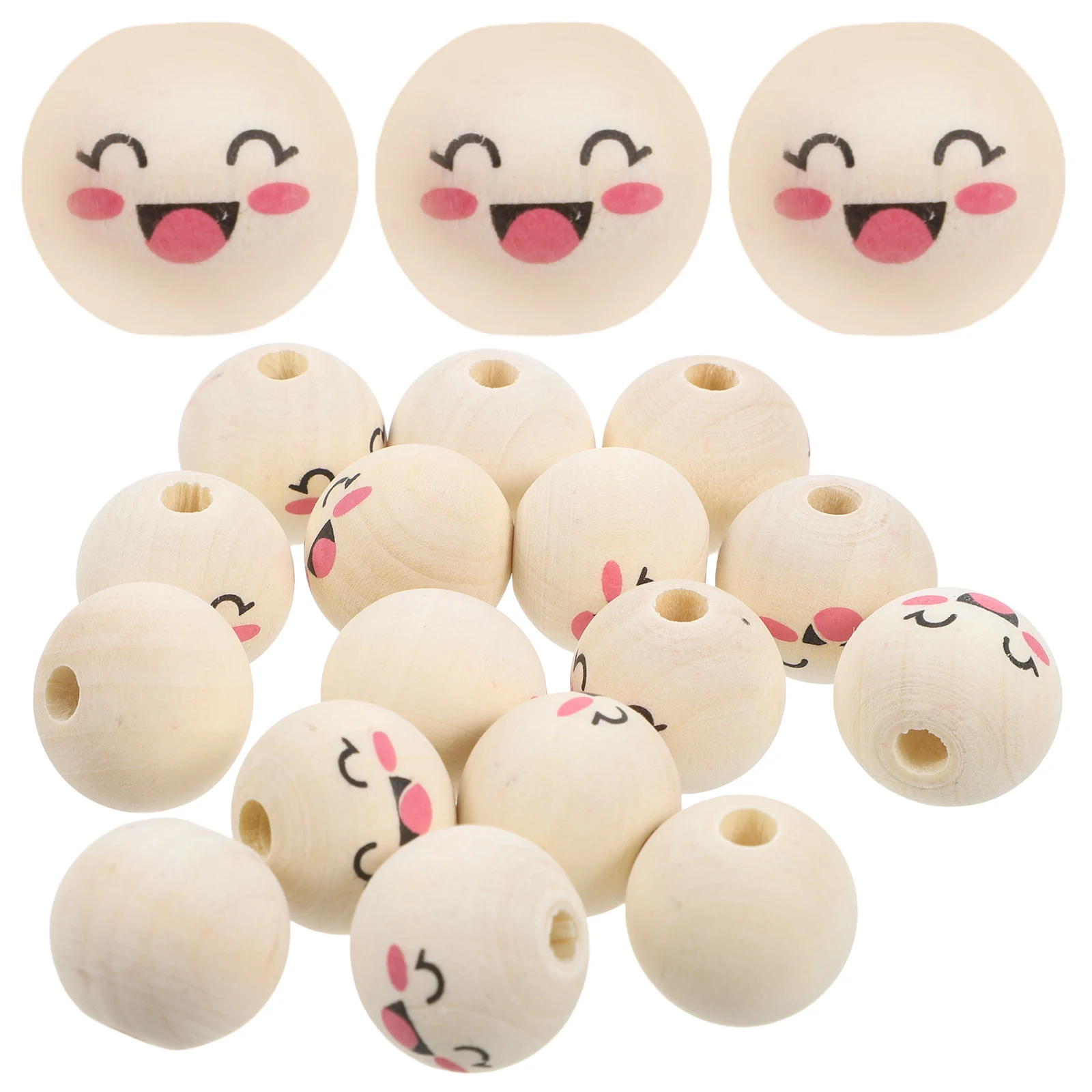 

50pcs Smile Round Diy Bracelet Beading Loose Small Craft Versatile Wood For Necklace Pendant Making Diy Jewelry Large Hole Wood