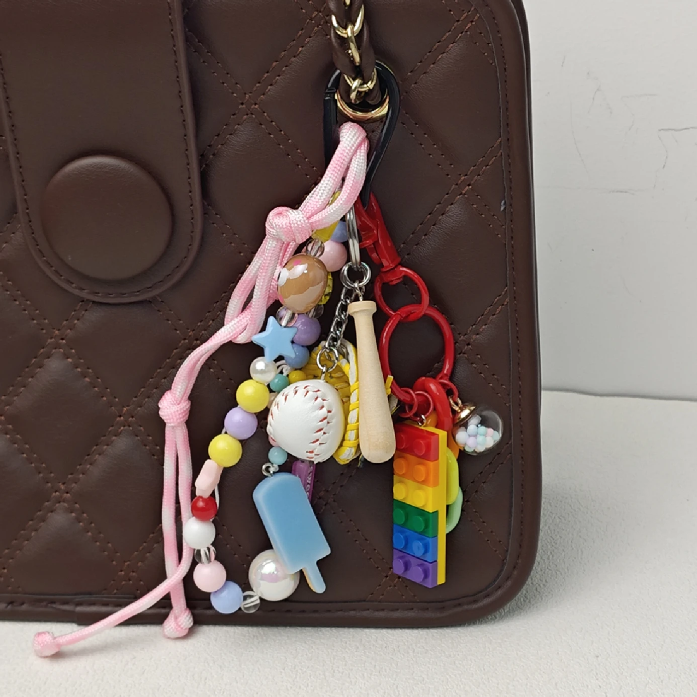 New 2025 Fashionable Ins Rainbow Beads Novel Hanging Chain Ropes Key Bag Pendant For Men And Women Jewelry Accessories