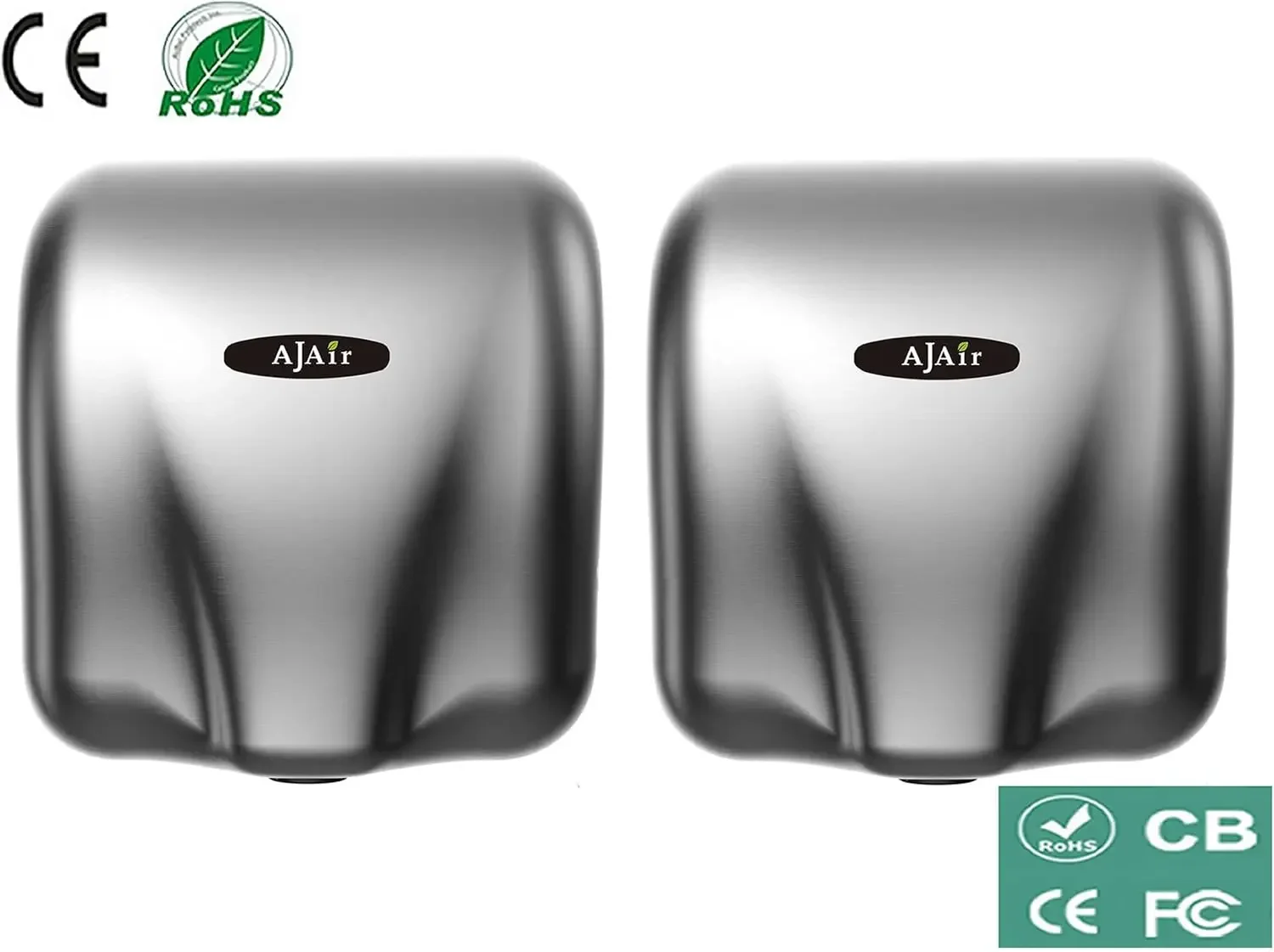 2 Pack Heavy Duty Commercial 1800 Watts High Speed Automatic Hot Hand Dryer - Stainless Steel