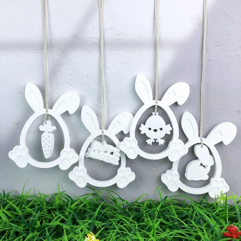 Easter Bunny Hanging Molds Egg Shaped Rabbit Pendant Casting Molds Easter Egg Bunny Carrot Chick Gypsum Mold Spring Decoration