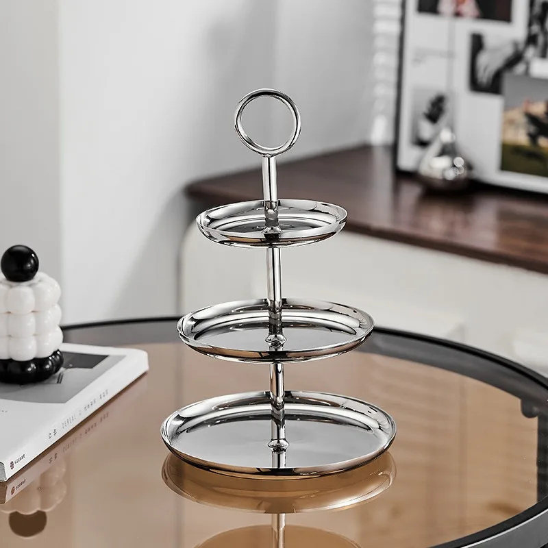 Stainless steel three-layer fruit plate household living room coffee table dim sum tray storage