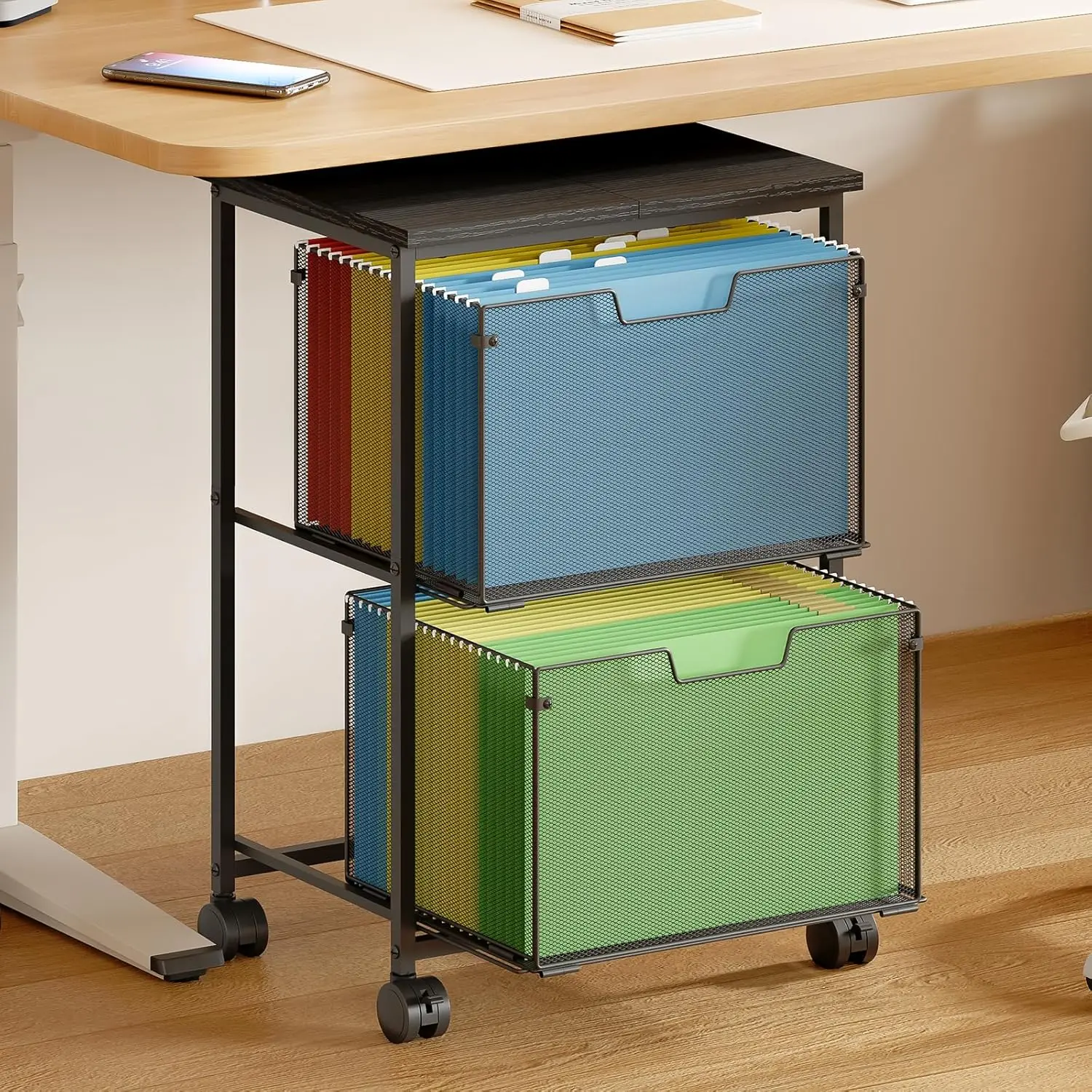 

Mobile File Cart with 2 Drawers, Under Desk Storage, Rolling Filing Cabinet for Home Office, Black