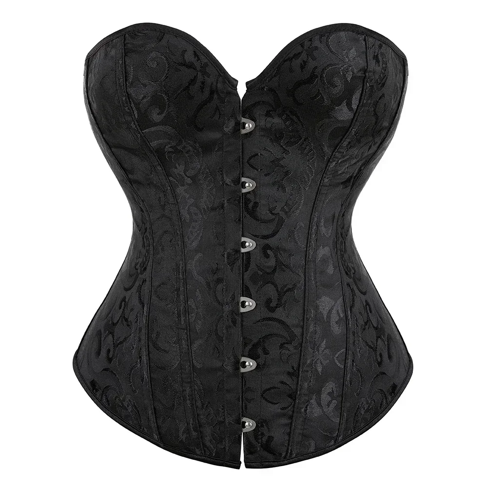 Simple Elegant Overbust Corset Vintage Women Bustier Lace-up Plastic Boned Corselet Plus Size Brocade Gothic Sexy Korset