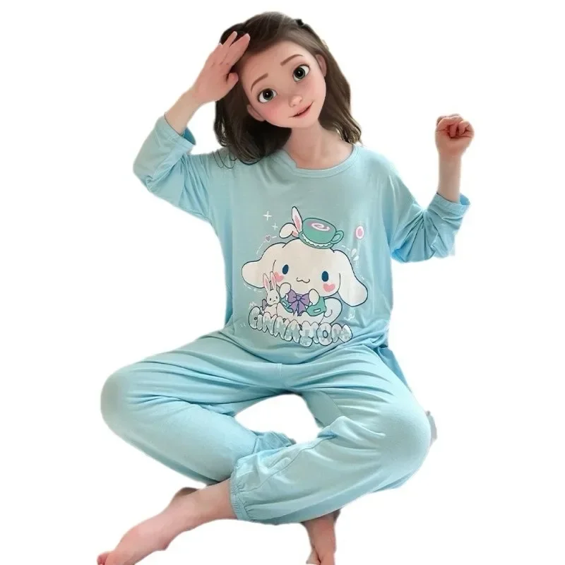 Kuromi  Anime Kawaii Sanrio Ins Long Sleeve Hooded Pants Pajama Cute Cinnamoroll My Melody Homewear Clothing Gifts for Kids