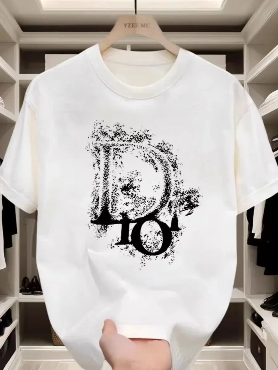 الراقية موضة الرجال تي شيرتات قصيرة الاكمام 2025 جديد الصيف فضفاض الجولة الرقبة القطن الخالص الثقيلة الأمريكية تي شيرت #4