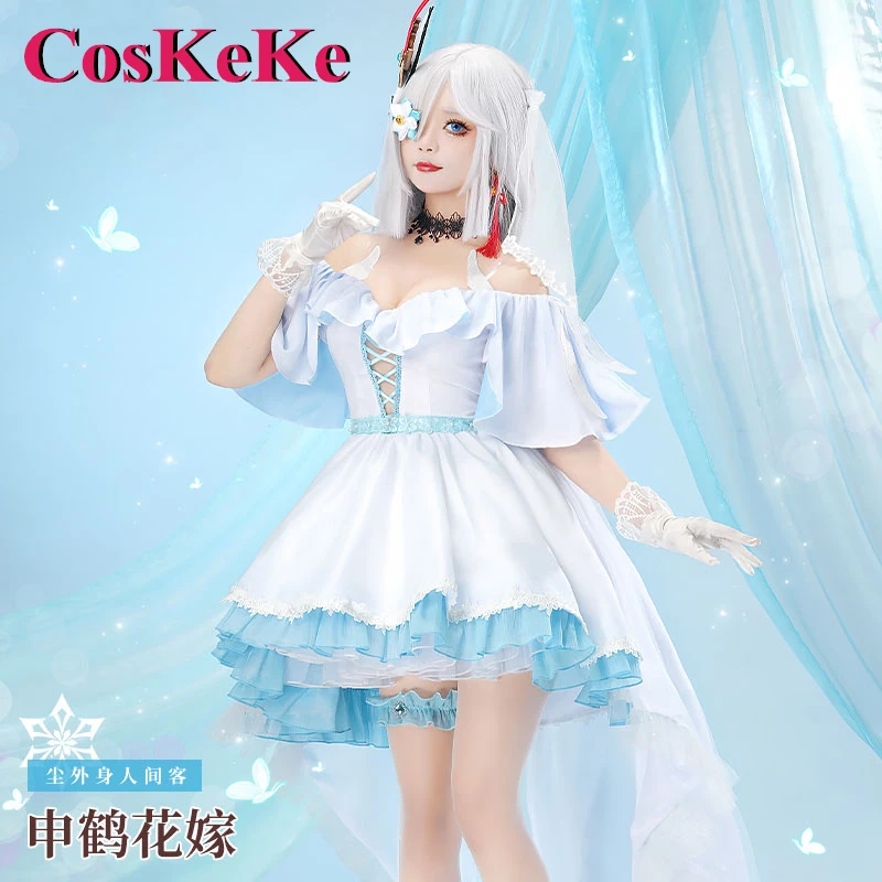 CosKeKe Shenhe Cosplay Anime Game Genshin Impact Costume Gorgeous Sweet Wedding Dress Full Set Women Party Role Play Clothing