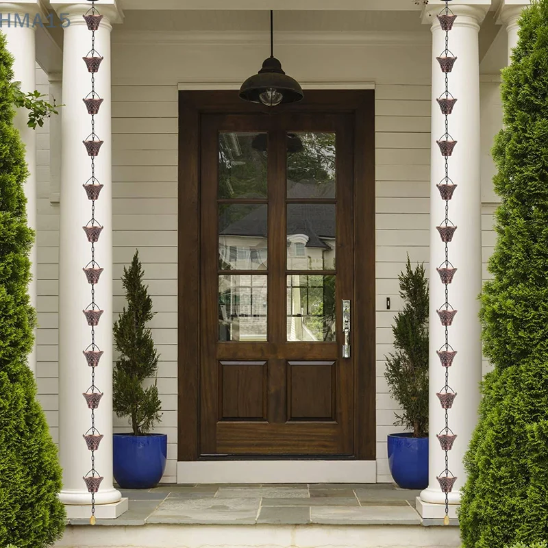 Rain Chains, Gutter Downspouts Diverter Outdoor Metal Copper Plaid Rainwater Extensions, 12 Cups