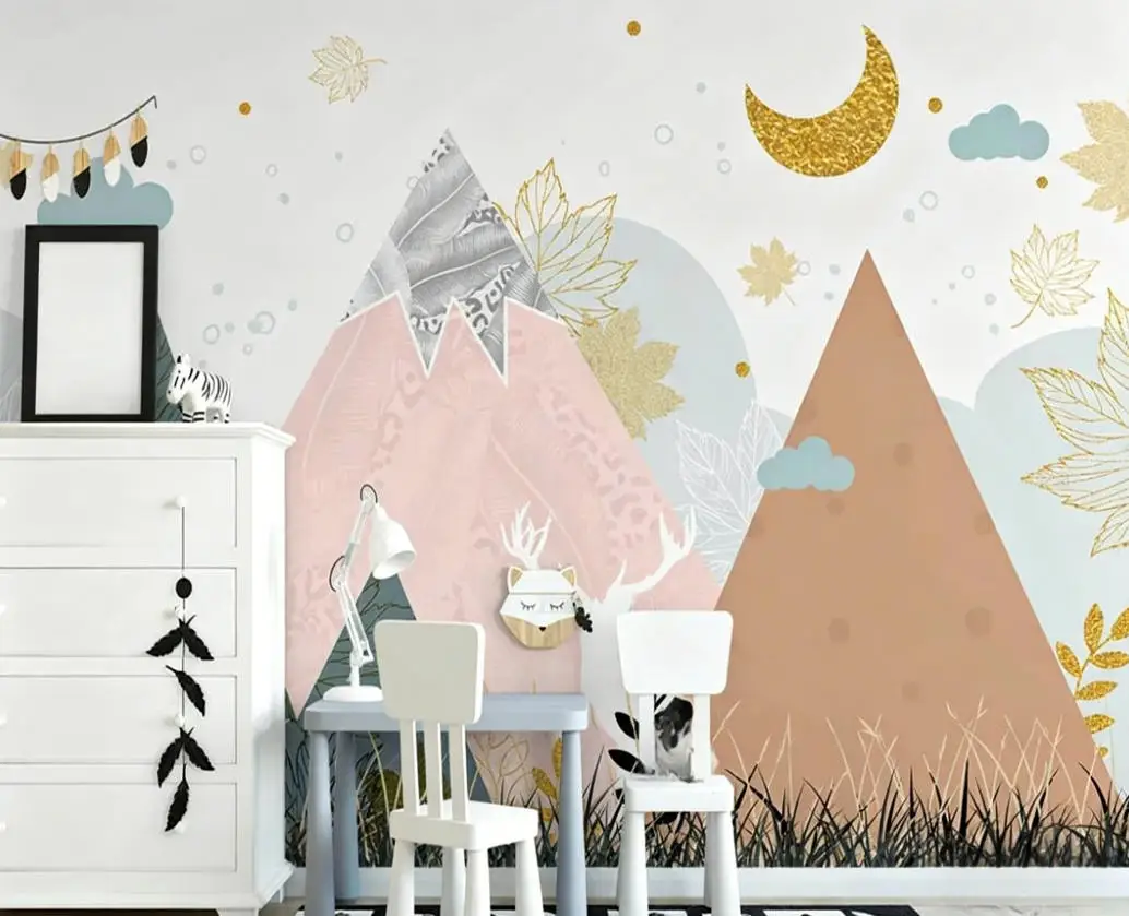 

Customize any size cartoon wallpaper hand-painted simple mountain hot air balloon children's room background wall 3d wallpaper