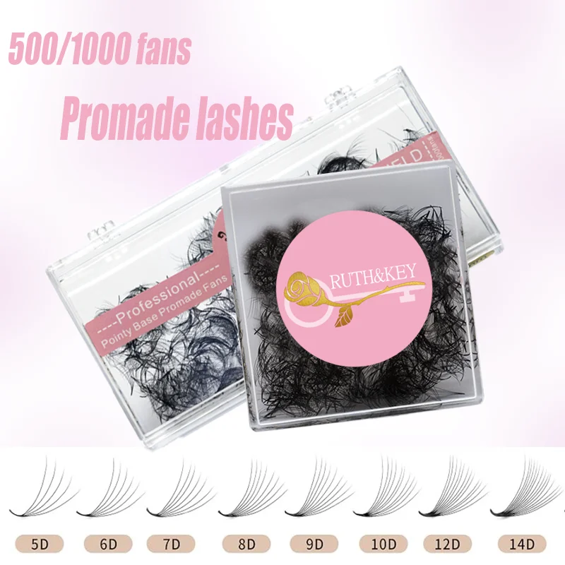 

Ruthkey 500/1000 Fans Premade Fake Lash 5D 6D 8D Natural PointyThin Base Cluster Promade Russian Volume False Eyelash Extension