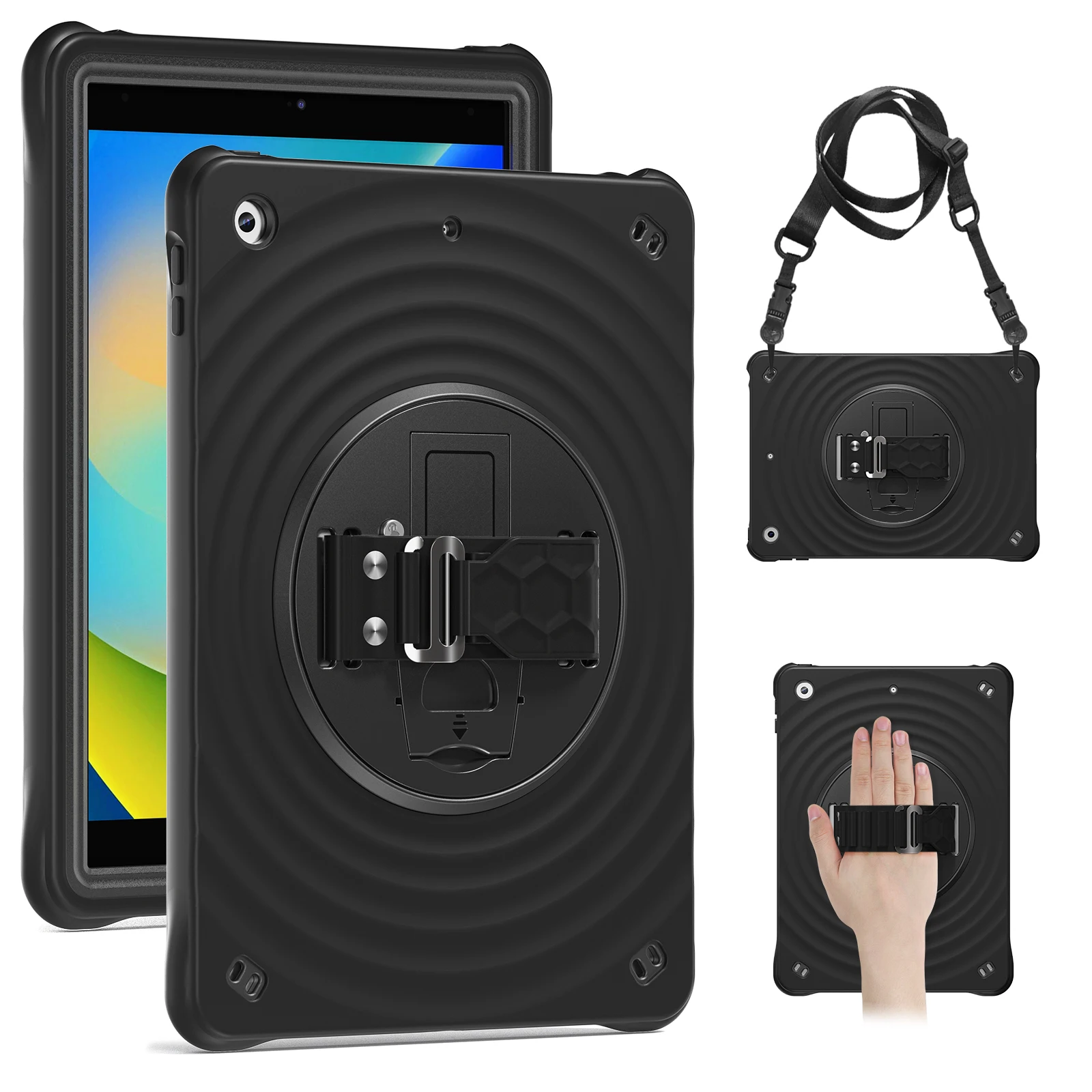 

Вращающийся на 360° гибридный чехол для iPad 10,2 2019 2020 2021 7-го, 8-го и 9-го поколения, сверхпрочный чехол-подставка с регулируемым плечевым ремнем