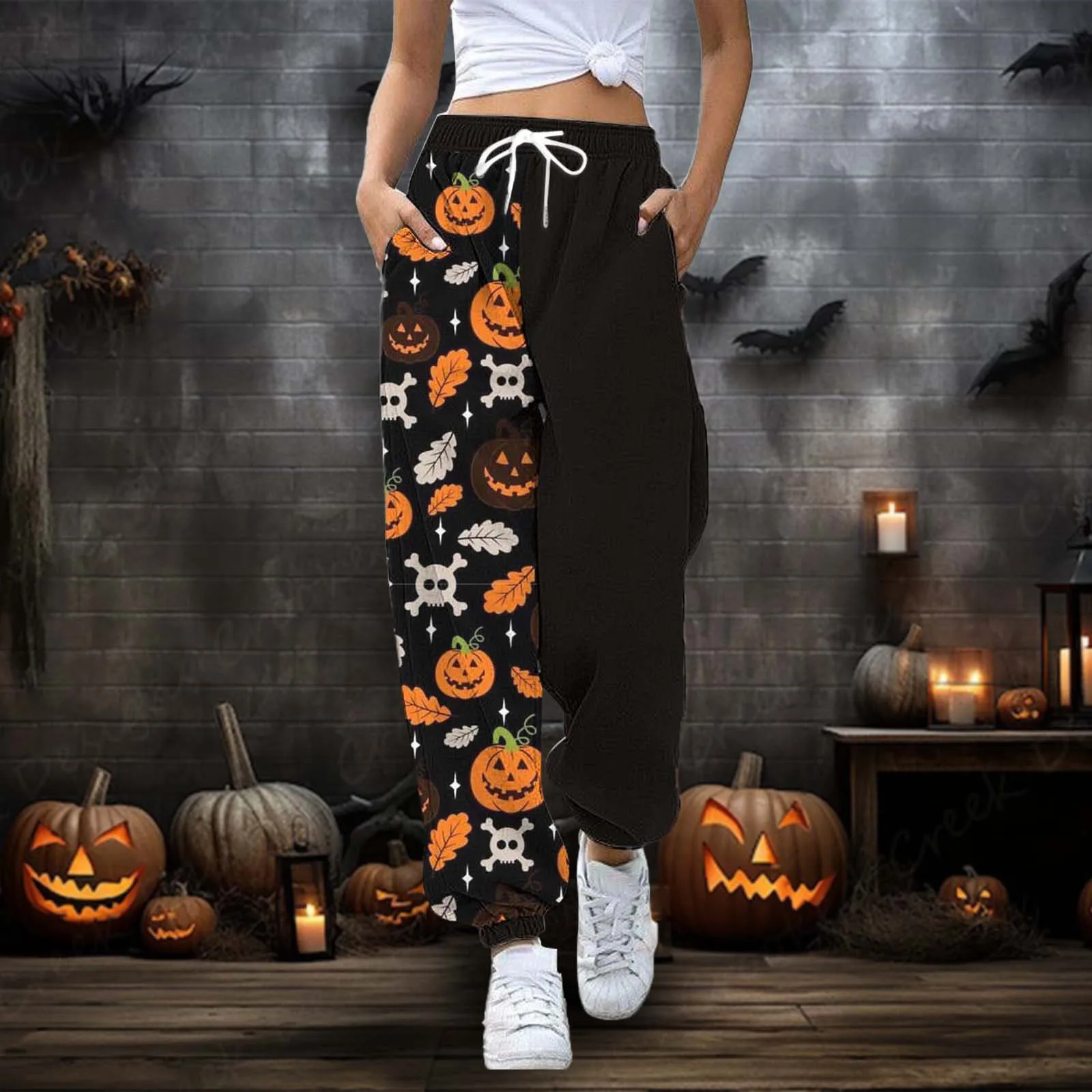 New Halloween Printed Casual Pants For Sweat Women Women's Baggy Overalls Jumpsuits Casual Wide Leg Bib Pants plus Size Rompers