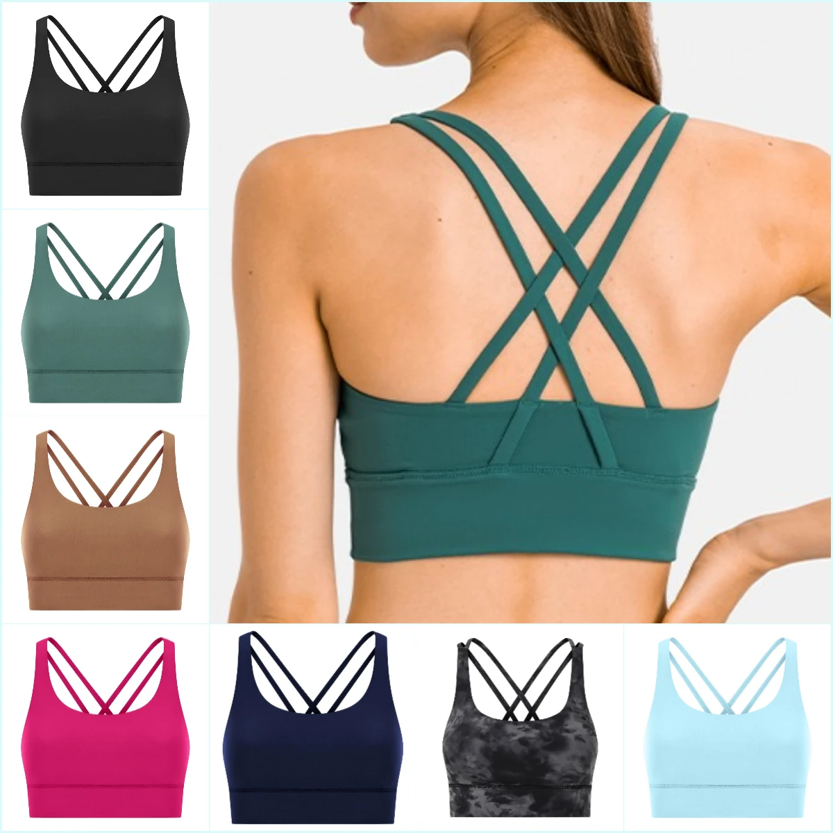 

Solid Color Women Fitness Sports Bra Top Gym Yoga triangle backless Athletic Back Cutout Cross Tight Workout Soft With Chest Pad