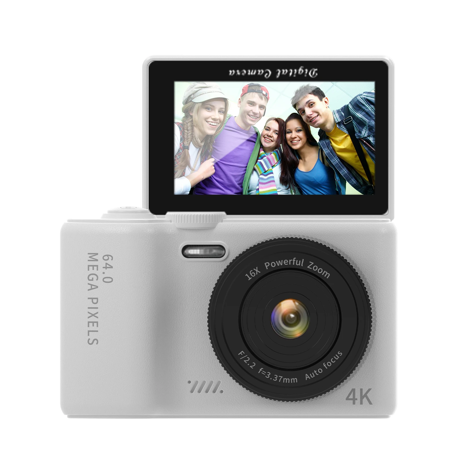 

Цифровая камера 4K с 16-кратным цифровым зумом для детей и подростков, Wi-Fi, Type-C, 64 МП, 3-дюймовый поворотный экран, с картой памяти TF 32 ГБ