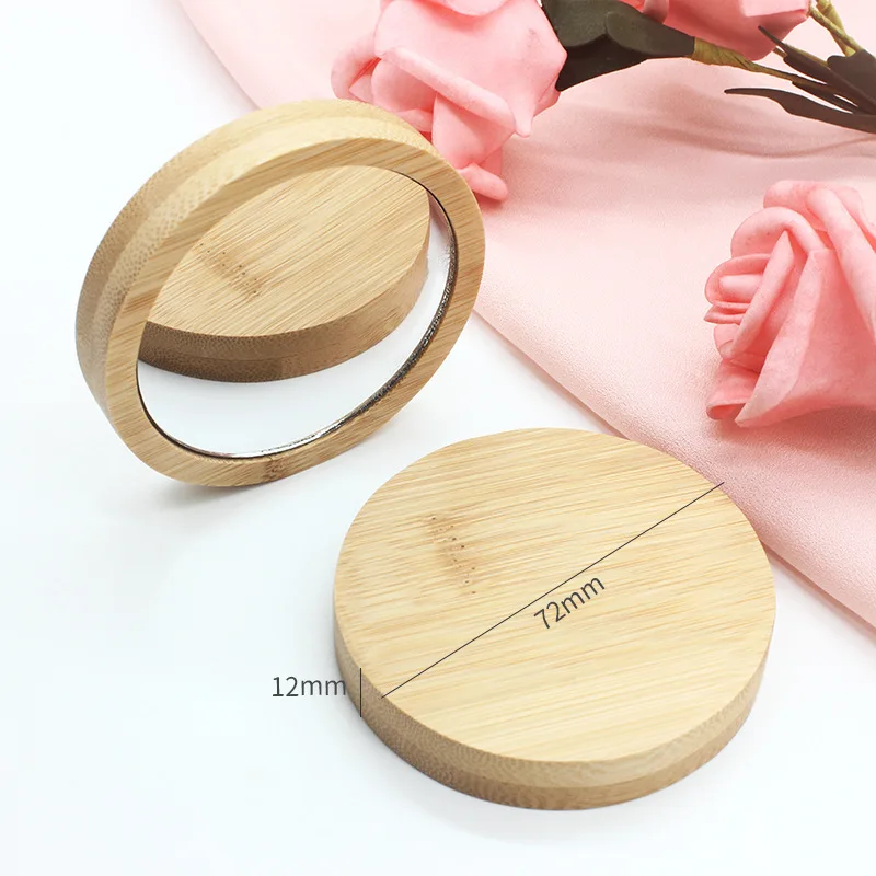 10 Pcs Wood Mini Makeup Mirrors Small Round Mirror Round Glass Small Round Pocket Mirror Portable Women's Hand Mirrors
