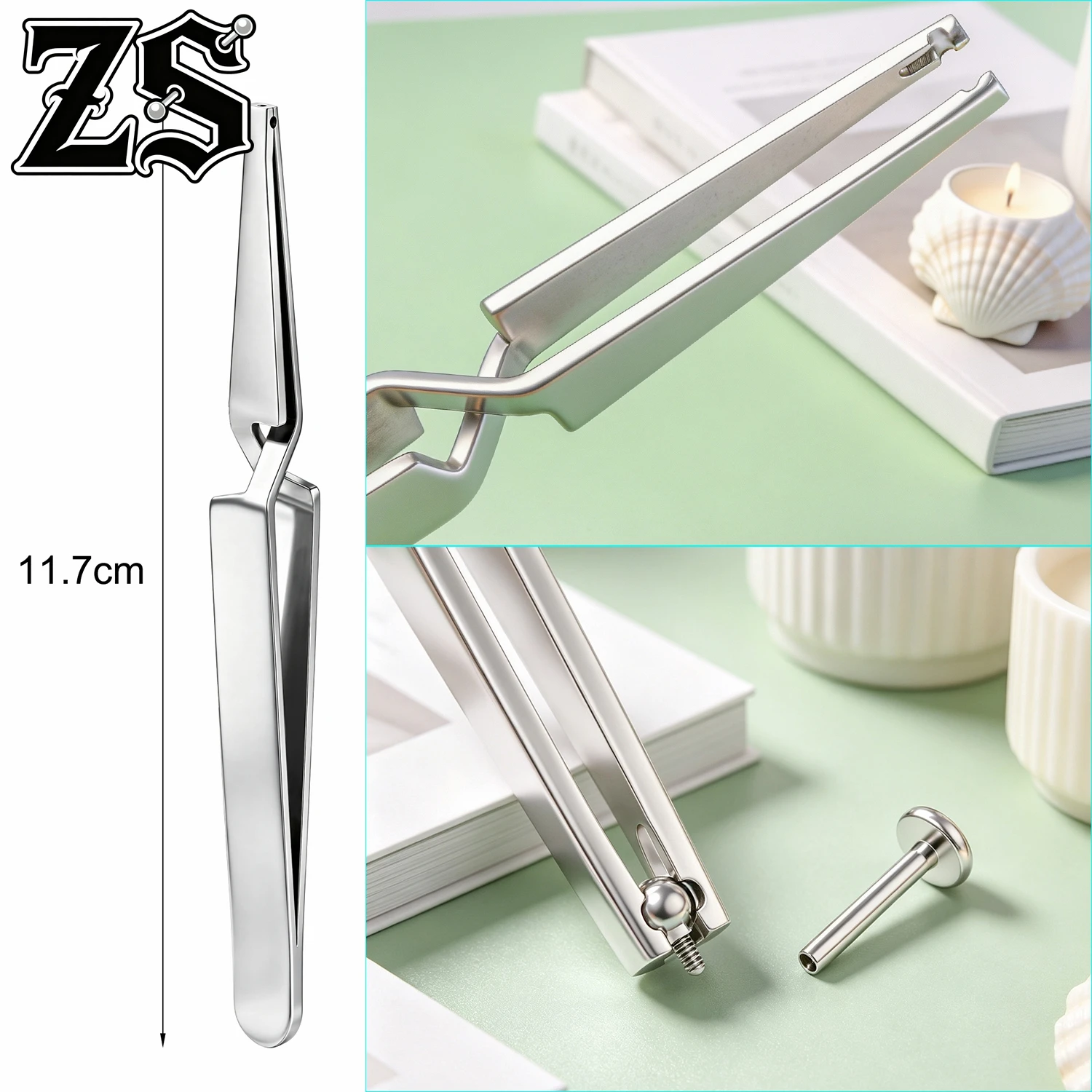 ZS 1-3PCS/LOT Small Stainless Steel Puncture Specific Forceps Ear Lip Studs Head Top Grasping Tweezers Body Piercings Grab Tools