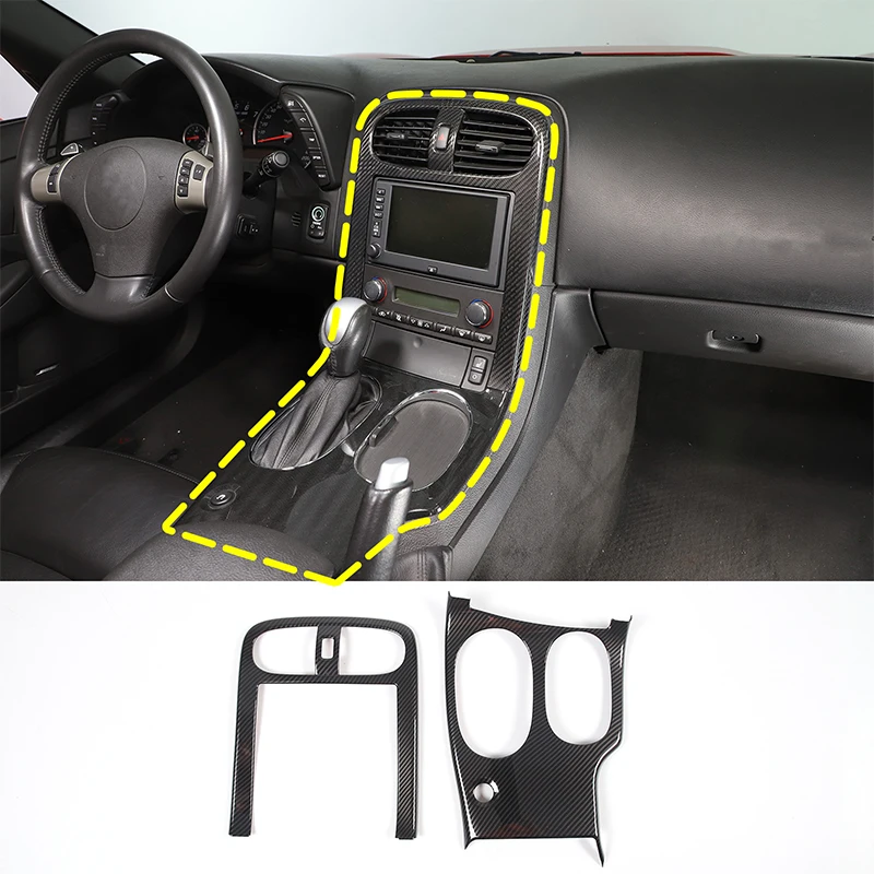 For Corvette C6 Central control gear tea cup holder panel frame Interior modification sticker ABS carbon fiber pattern 2005-2013