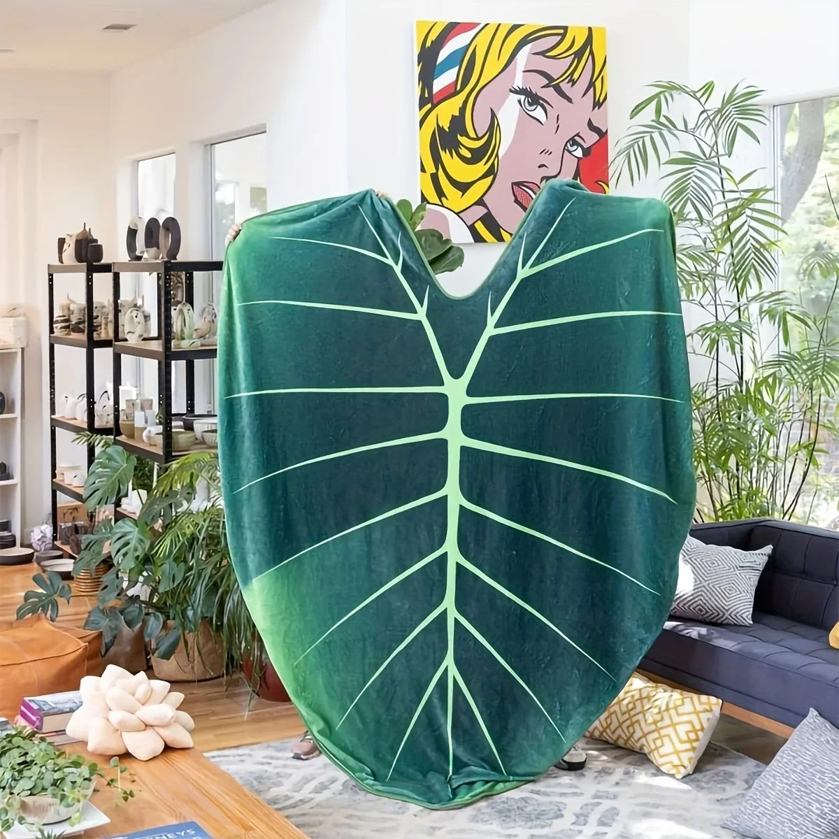 Green Leaf Shape Warm Cozy Soft Throw Blanket - Travel-Ready Couch & Bed Blanket for Extra Comfort