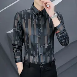 Stylish Lapel Button Spliced Printed Letter Shirts Men's Clothing 2022 Autumn New Oversized Casual Tops All-match Korean Shirt