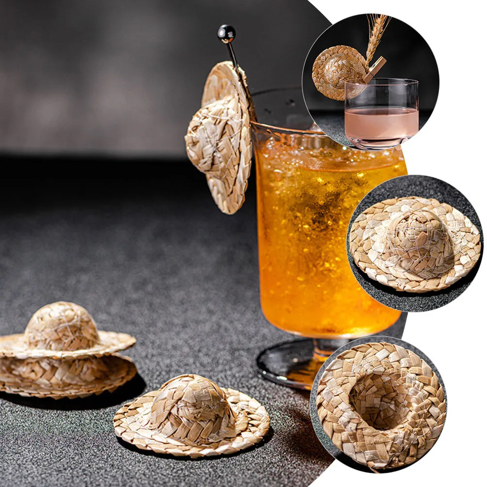 

5Pcs Small Straw Hats Cocktail Picks for Glasses Mini Drink Decorations Wedding Birthday Party Bar Accessories