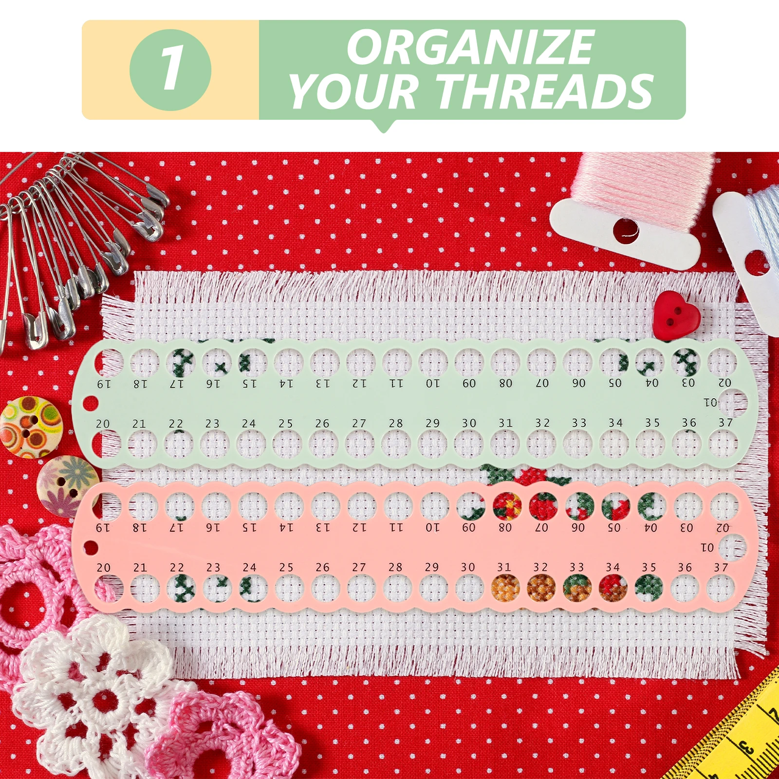 

5pcs Cross-Stitch Board Plastic Organizer 37-Hole Embroidery Floss Winding Plate Sewing Thread Tool Thread Bobbin Holder Compact